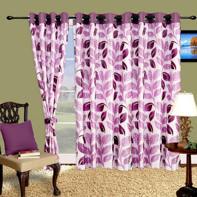 73% OFF on Cortina Polyester Purple Floral Eyelet Curtain