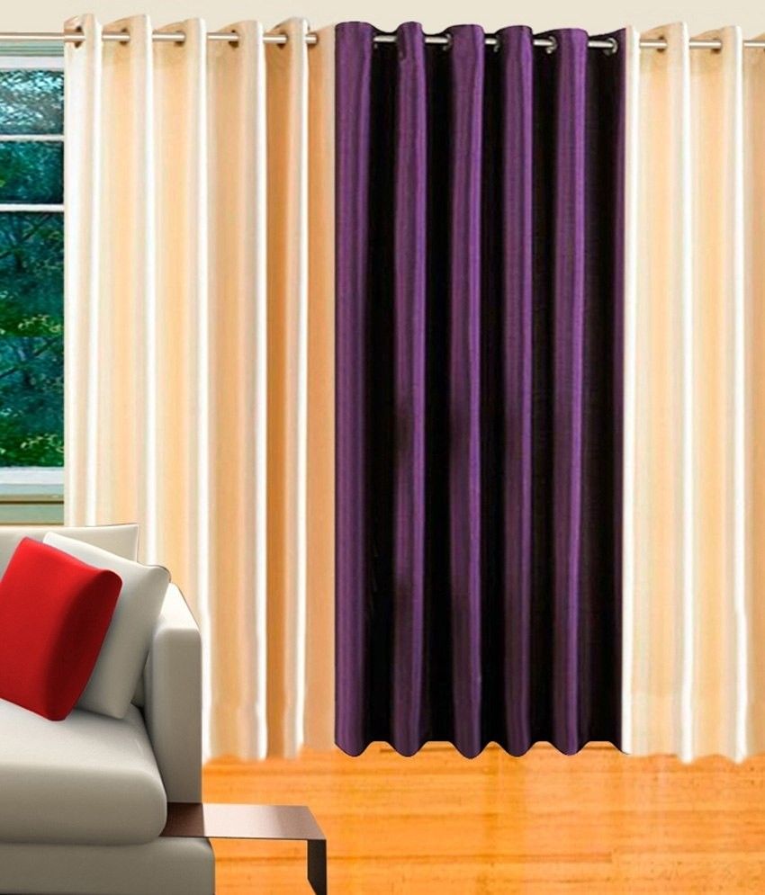 58% OFF on Hargunz Polycotton Beige, Purple Printed Eyelet Curtain