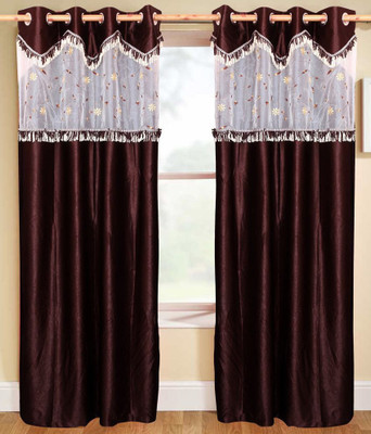 39% OFF on Decor Vatika Polyester Brown Solid Eyelet Curtain