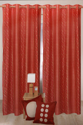50% OFF on Solitaire Polyester Red Printed Eyelet Curtain