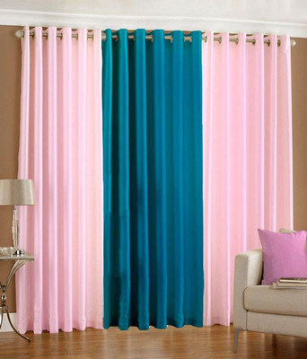 59% OFF on HomeZaara Polyester Pink, Blue Solid Eyelet Curtain