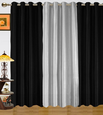 55% OFF on Hargunz Polycotton Black, White Solid Eyelet Curtain