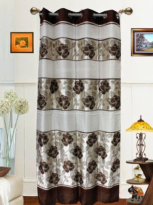 56% OFF on Dekor World Polyester Brown Striped Eyelet Curtain