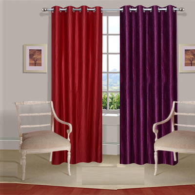 43% OFF on Handloomdaddy Polyester Red, Purple Floral Tab Top Curtain