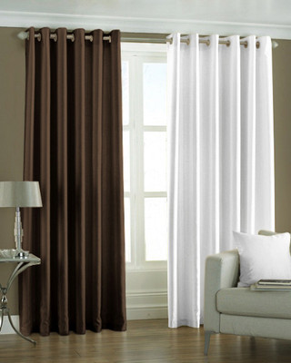 33% OFF on Pindia Polyester Brown, White Solid Eyelet Curtain