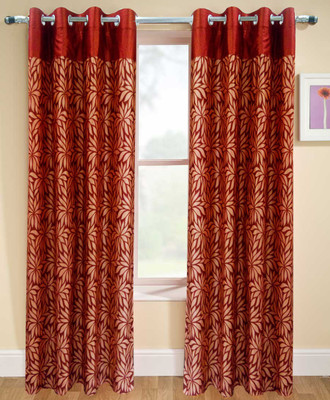 56% OFF on Homefab India Polyester Orange Floral Eyelet Curtain