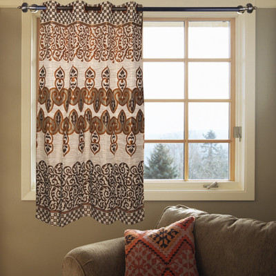 63% OFF on Kings Polycotton Brown Printed Eyelet Curtain