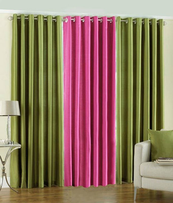 59% OFF on HomeZaara Polyester Green, Pink Solid Eyelet Curtain