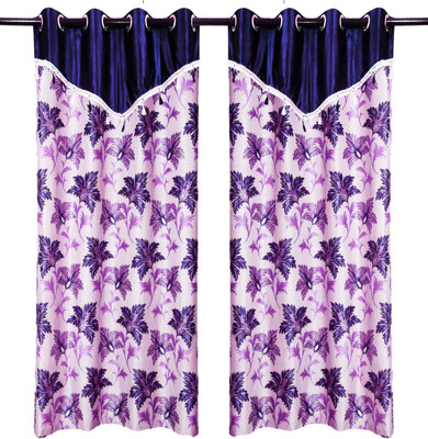 77% OFF on Zikrak Exim Polyester Blue Floral Eyelet Curtain