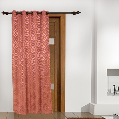 6% OFF on FloatingWalls Polyester Brown Abstract Eyelet Curtain