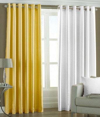 66% OFF on HomeZaara Polyester Yellow, White Solid Eyelet Curtain