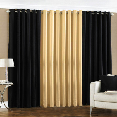 33% OFF on Pindia Polyester Black, Fawn Solid Eyelet Curtain