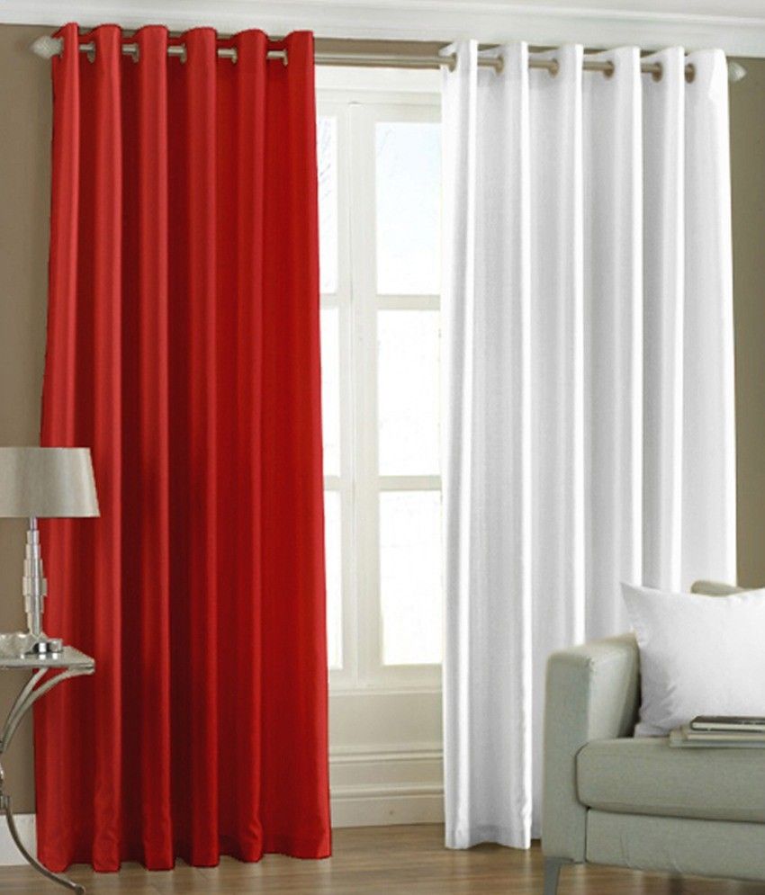 66% OFF on HomeZaara Polyester Red, White Solid Eyelet Curtain