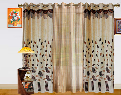 31% OFF on Dekor World Polyester Brown, Beige Geometric Eyelet Curtain