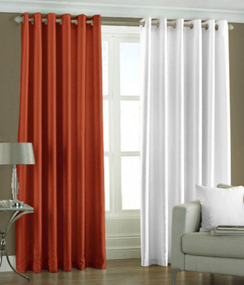 66% OFF on HomeZaara Polyester Orange, White Solid Eyelet Curtain