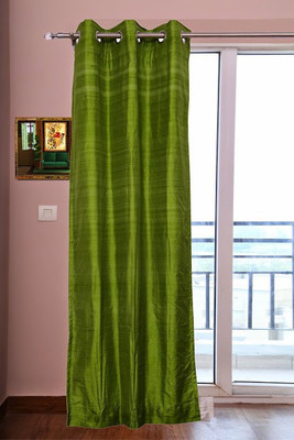 ZappyCart Silk Parrot Green Solid Eyelet Curtain ZappyCart Silk Parrot Green Solid Eyelet Curtain