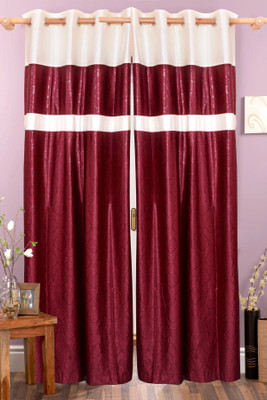 42% OFF on Vrinda Polyester Maroon Damask Eyelet Curtain