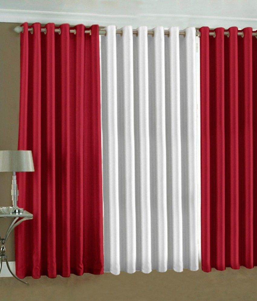 59% OFF on HomeZaara Polyester Maroon, White Solid Eyelet Curtain