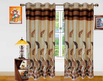 45% OFF on Dekor World Polyester Brown Floral Eyelet Curtain