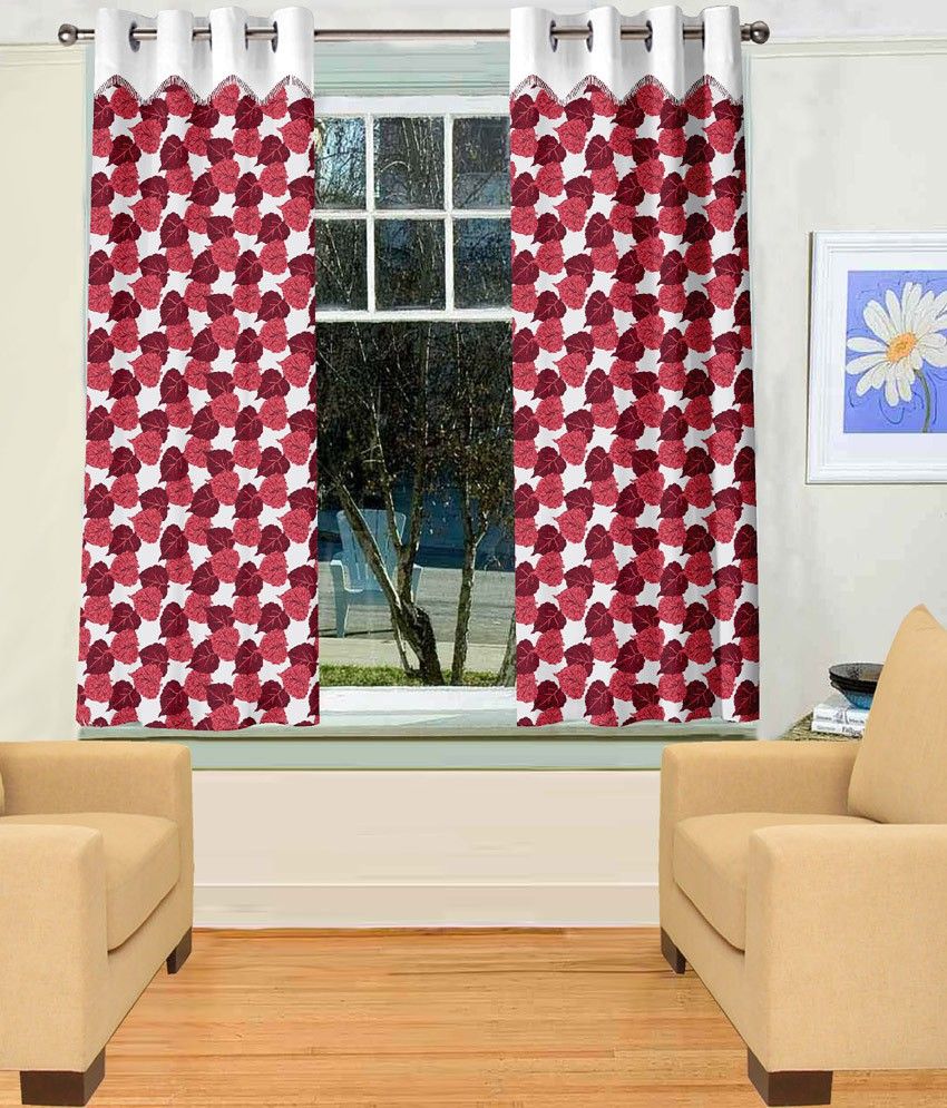 50% OFF on Trendy Home Polyester Maroon Floral Eyelet Curtain