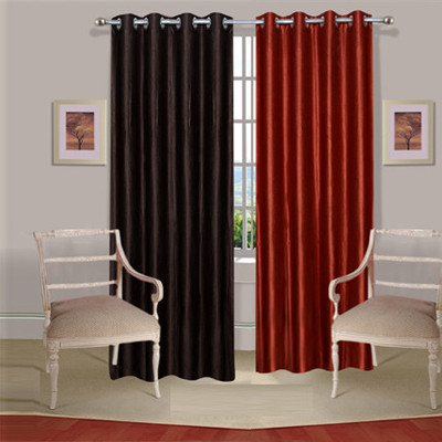 45% OFF on Handloomdaddy Polyester Brown, Brown Abstract Tab Top Curtain