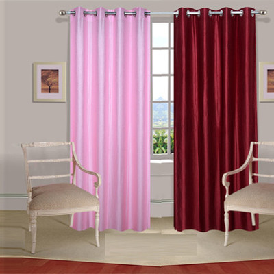 43% OFF on Handloomdaddy Polyester Pink, Red Self Design Eyelet Curtain