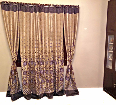 15% OFF on Shc Polyester Brown Floral Eyelet Curtain