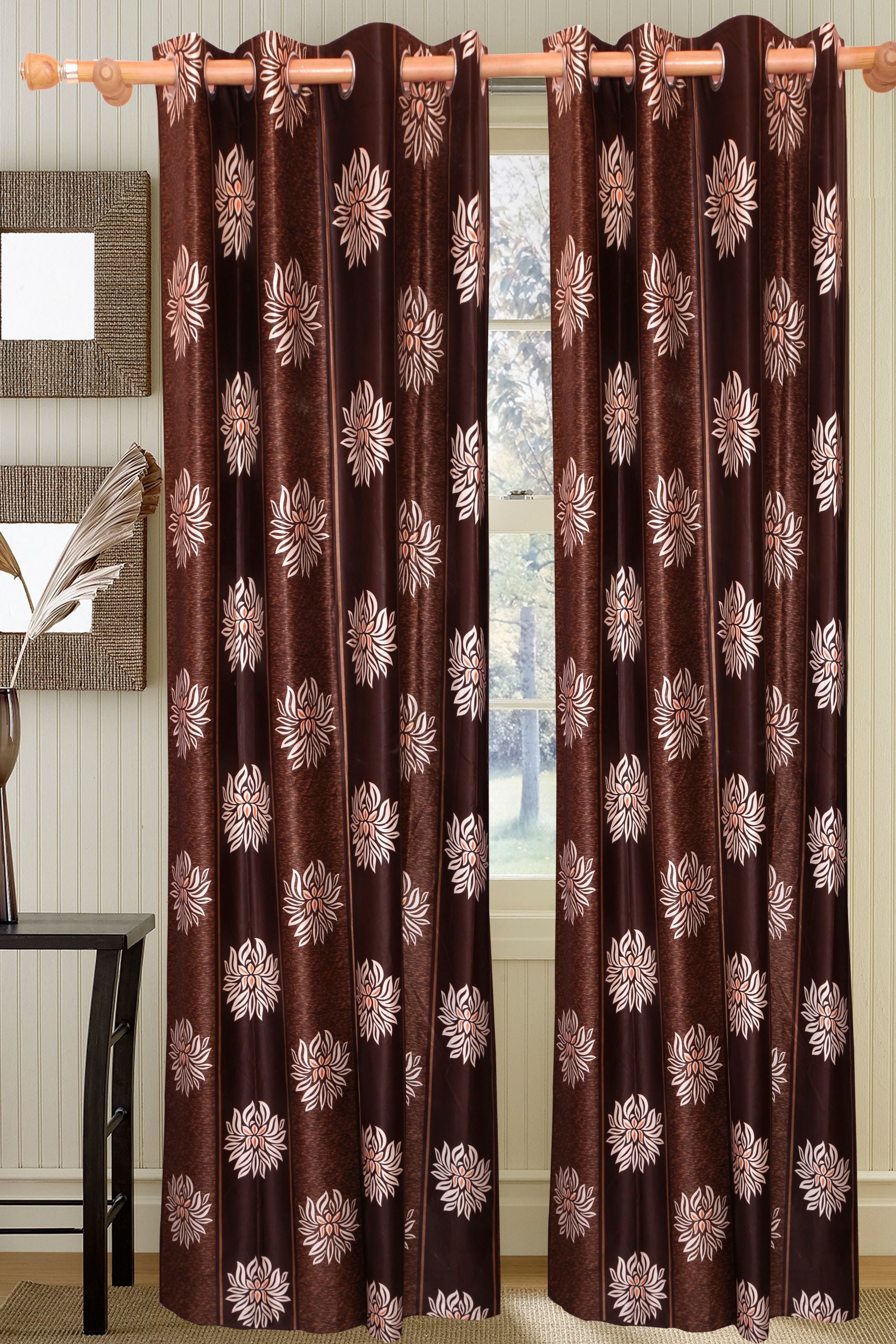 50% OFF on Vrinda Polyester Brown Damask Eyelet Curtain 50% OFF on Vrinda Polyester Brown Damask Eyelet Curtain