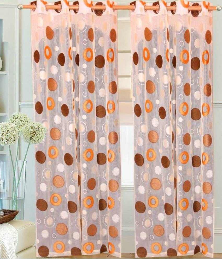 52% OFF on Decor Vatika Polyester Beige, Orange Abstract Eyelet Curtain