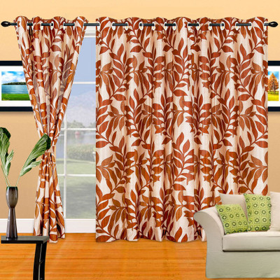 33% OFF on Cortina Polyester Brown Geometric Eyelet Curtain