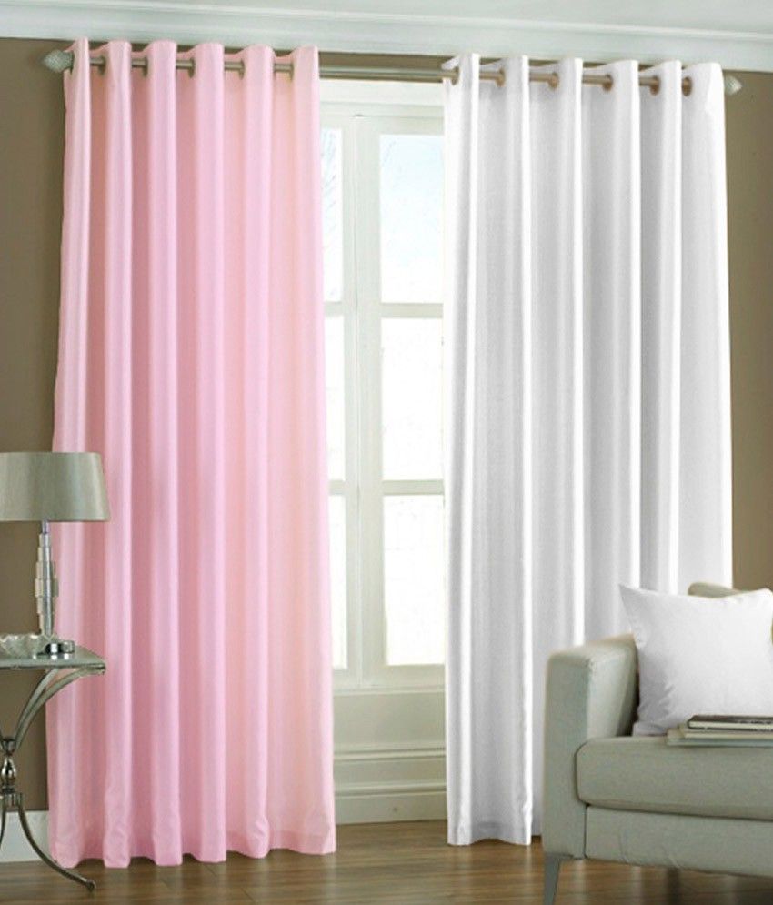 66% OFF on HomeZaara Polyester Pink, White Solid Eyelet Curtain