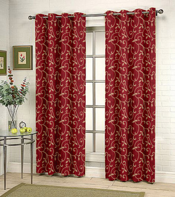 42% OFF on Kings Polycotton Maroon Floral Eyelet Curtain
