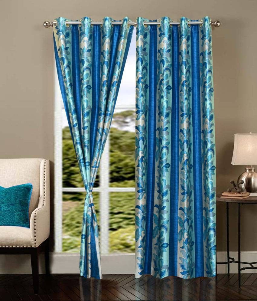 68% OFF on Home Beauty Polyester Blue Printed Eyelet Curtain