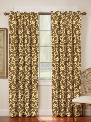 66% OFF on Mahamantra Polyester Orange Floral Eyelet Curtain