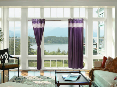 66% OFF on Furnishing Centre Polyester Purple Striped Eyelet Curtain