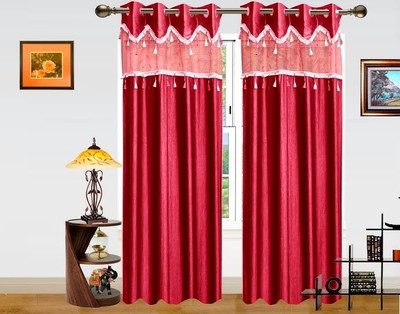 42% OFF on Dekor World Polyester Maroon Floral Eyelet Curtain
