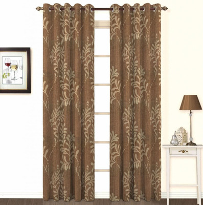 Skipper Cotton, Viscose Brown Printed Eyelet Curtain
