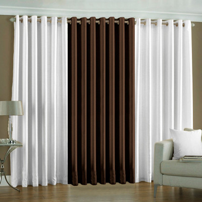 33% OFF on Pindia Polyester White, Brown Printed Eyelet Curtain