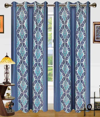 75% OFF on Home Beauty Polyester Blue Printed Eyelet Curtain