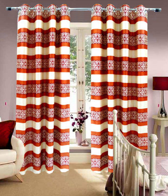 63% OFF on Homefab India Polyester Orange Striped Eyelet Curtain