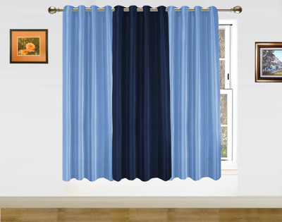 42% OFF on Dekor World Polyester Blue Damask Eyelet Curtain