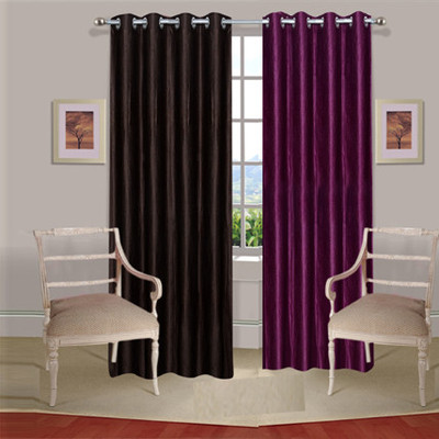 35% OFF on Handloomdaddy Polyester Brown, Purple Abstract Eyelet Curtain