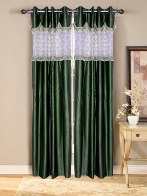 48% OFF on Fresh From Loom Polycotton Green Solid Eyelet Curtain