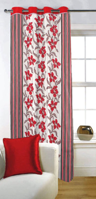 33% OFF on Fabutex Blends Red Floral Eyelet Curtain