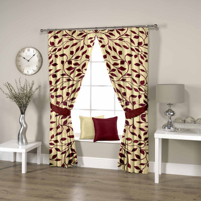 48% OFF on Threadmix Polyester Maroon Floral Eyelet Curtain