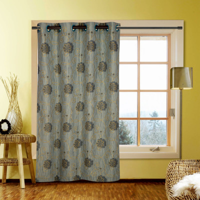 40% OFF on Kings Polycotton Blue Printed Tab Top Curtain
