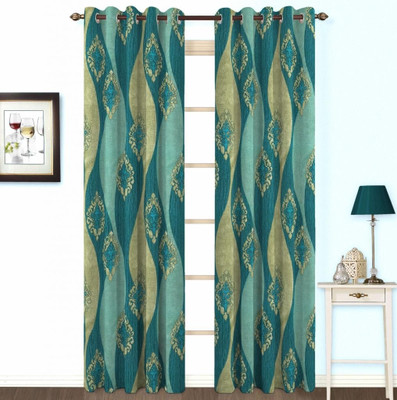 Skipper Polyester, Viscose Multicolor Geometric Eyelet Curtain