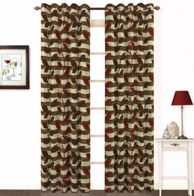 9% OFF on Skipper Polyester, Viscose, Blends Maroon Floral Concealed Tab Top Curtain