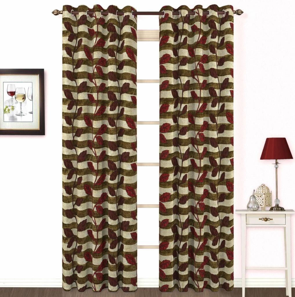 Skipper Polyester, Viscose, Blends Maroon Floral Eyelet Curtain