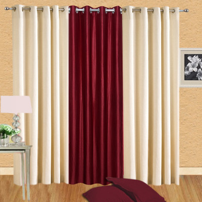 47% OFF on Handloomdaddy Polyester Beige, Maroon Striped Eyelet Curtain